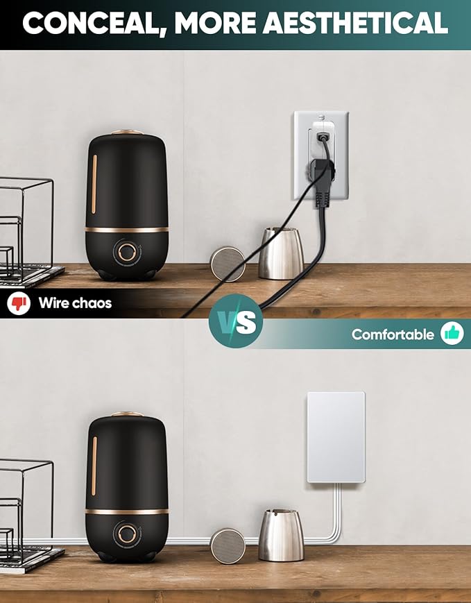 Outlet Concealer Power Strip-Outlet Cover Extender with 3AC Outlets-10ft Flat Plug Extension Cord,Universal Size,1625W for Kitchen, Home and Office,Child & Pet Safe(10 Foot)