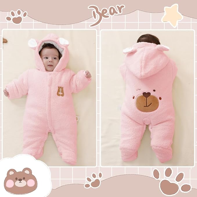 XIFAMNIY Newborn Fleece Footie Jumpsuit Hooded Warm Thicken Winter Outwear Snowsuit for Baby Girls and Boys