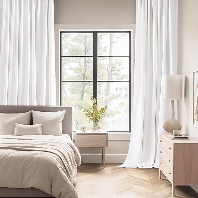 MIULEE Pure White Back Tab Light Blocking Curtains 63 Inch Length 2 Panels Set for Living Room Bedroom Privacy, Rod Pocket/Pinch Pleat Thermal Insulated Room Darkening Pleated Blackout Drapes