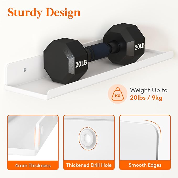 Lifewit Floating Shelves for Wall, 12 Pack White Acrylic Shelf 15" Room Decor for Bookcase/Vinyl Record Display/Photo/Picture in Bedroom, Living Room, Bathroom, Kitchen Storage and Organization