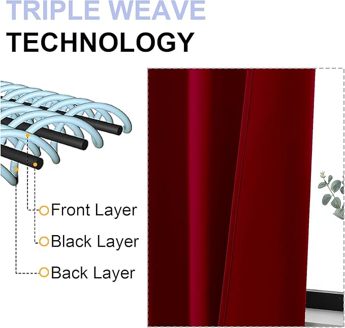 Simplebrand Ava Red Blackout Curtains for Bedroom 96 Inches Long 2 Panels, Solid Thermal Insulated, Energy Saving Nursery Window Treatment Curtains Blackout Drapes, W40 x L96 Inch, Red