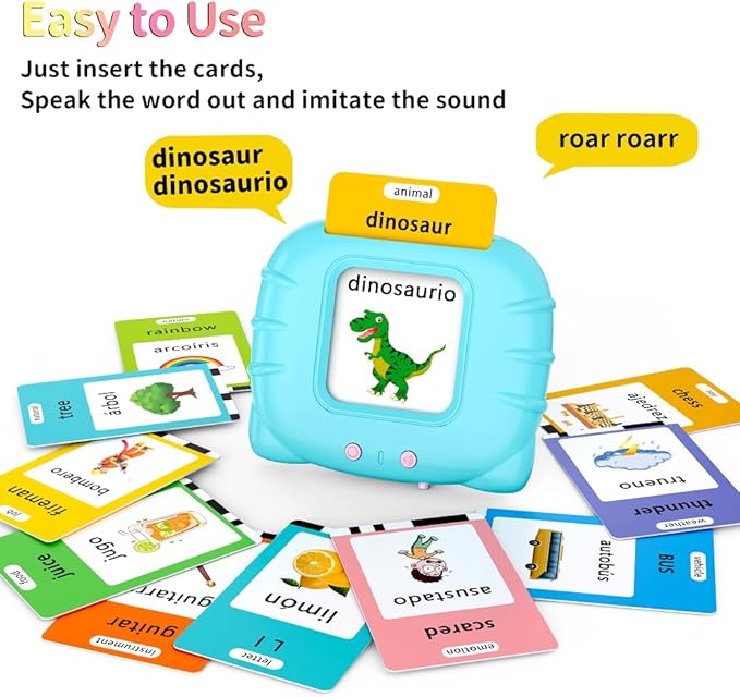 Spanish English Bilingual Learning Toys, Educational ABC Talking Flash Cards with 520 Sight Words, Autism Sensory Toys, Toddler Toys for 2 3 4 5 6 Year Old, Easter/Xmas/Birthday Gift, Blue