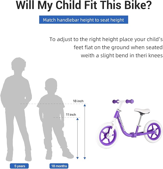 Balance Bike for Toddlers Ages 1.5–5 – No-Pedal Training Bike with Adjustable Seat & Handlebar, Lightweight Frame, Easy Assembly for Boys & Girls