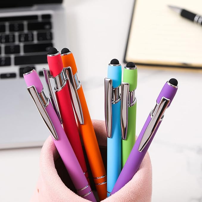 Ballpoint Pen with Stylus Tip, Soft Touch Click Metal Pen, 1.0mm Medium Point, Black Ink, 12 Count(Light Green)