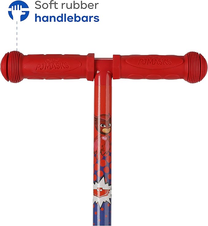 PJ Mask Self Balancing Kick Scooter with Light Up Wheels, Extra Wide Deck, 3 Wheel Platform, Foot Activated Brake, 75 lbs Limit, Kids & Toddlers Girls or Boys, for Ages 3 and Up