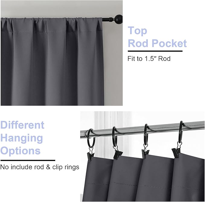 Simplebrand Ava Grey Blackout Extra Long 10ft Curtains for Patio 120 Inches Long 2 Panels Set, Solid Thermal Insulated Energy Saving Rod Pocket Window Treatment Curtains Blackout Drapes, 50 Wx120 L