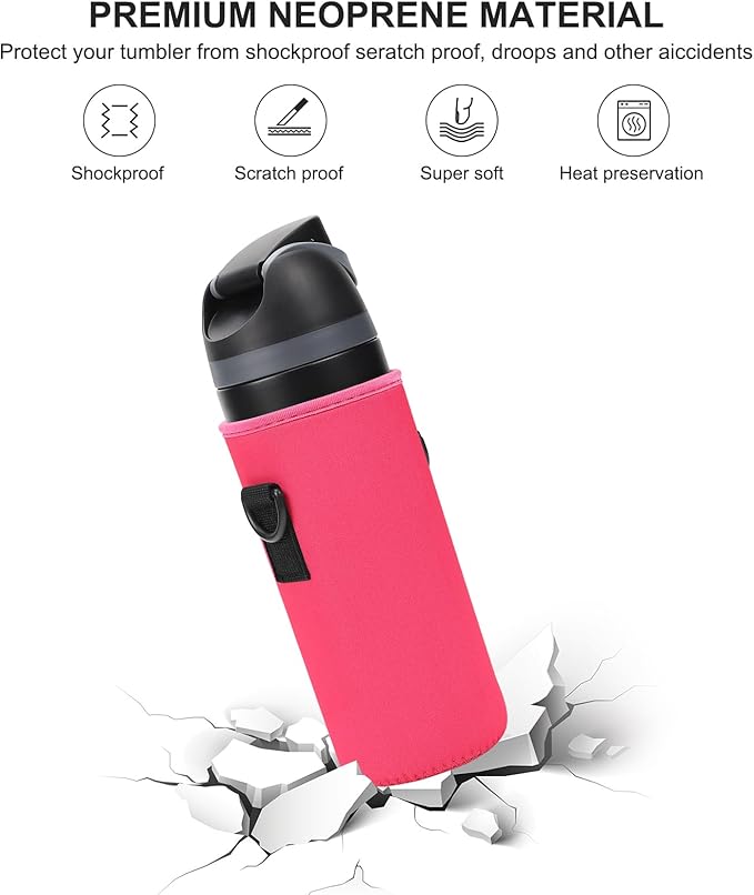 Neoprene Water Bottle Carrier Bag with Adjustable Shoulder Strap for Owala 24 OZ Tumbler, Insulated Water Bottle Cover for Owala FreeSip Insulated Water Bottle (Bright Pink, 24 OZ)