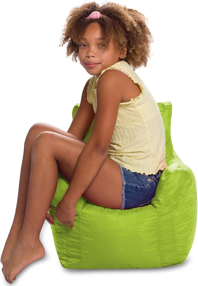 Posh Creations Bean Bag Chair Structured Seat for Toddlers and Kids, Comfy Chair for Gaming, Reading, and Watching TV for Children, Pasadena Chair, Nylon - Lime Green