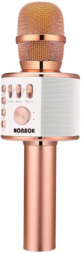 BONAOK Wireless Bluetooth Karaoke Microphone,3-in-1 Portable Handheld Karaoke Mic Speaker Machine Home Party Birthday for All Smartphones PC(Q37 Rose Gold)