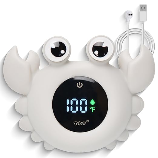 TKY Baby Bath Thermometer with Floating Toys & Room Temperature Monitor - Rechargeable Digital Thermometer with Temperature Alerts, Bath Essentials for Newborns, Infants (Advanced Grey)
