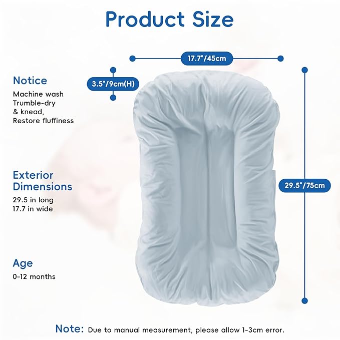Baby Lounger for Newborn,Baby Nest for Newborn Soft Cotton Breathable for Playtime & Relaxation,Flat Babies Essentials Gifts Newborn Lounger for Boys & Girls 0-12 Months(Misty Blue)