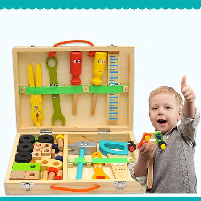 KIDWILL Tool Kit for Kids, 36-Piece Wooden Toddler Tools Set Includes Tool Box, Montessori Educational Stem Construction Toys for 2 3 4 5 6 Year Old Boys Girls, Best Birthday Gift for Kids