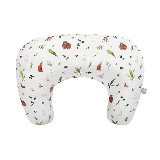 Boppy Nursing Pillow - Ergonomic Bottle & Breastfeeding Pillow with High, Firm, Large Area, Water-Repellent Cushion with Washable Cover; Baby Safety Alliance Verified - Neutral Plants and Animals