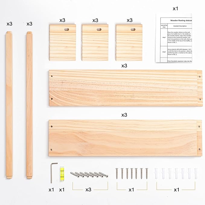 Nursery Bookshelves Wall Mounted，32inch，Set of 3, Wood Floating Wall Bookshelf for Kids,Natural Wood Color,Hanging Shelf for Baby Nursery Room Decor, Pine