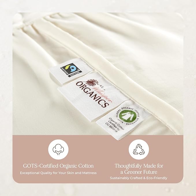 Organic Cotton, 100% Waterproof Mattress Protector Pad – Soft, Hypoallergenic, Breathable Bed Cover – GOTS & Fair-Trade Certified – 17 in. Deep, California King Size Mattress Cover by Whisper Organics