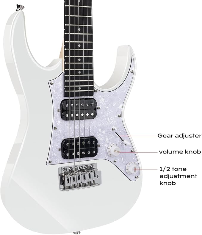 Bullfighter 34 Inch Kids Mini Strat Electric Guitar for Boys Girls, Beginner’s Electric Guitar Kit with Gig Bag, Picks, Cable, Strap, Extra Strings D120-R (blue) (White)
