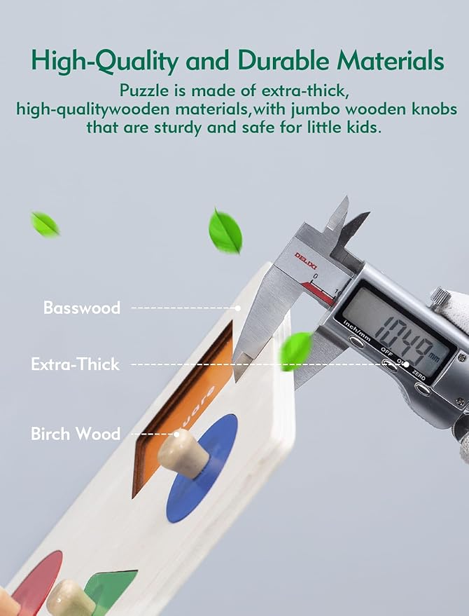 Boby Montessori Wooden Puzzle Board Knob Wooden Puzzle Geometric Shape Puzzle Early Education Material Sensorial Toy for Toddler Shape & Color Sorter (5 Geometry Shape)