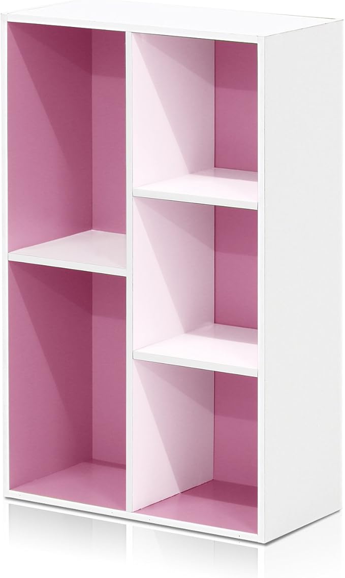 Furinno 5-Cube Reversible Open Shelf, White/Pink 11069WH/PI