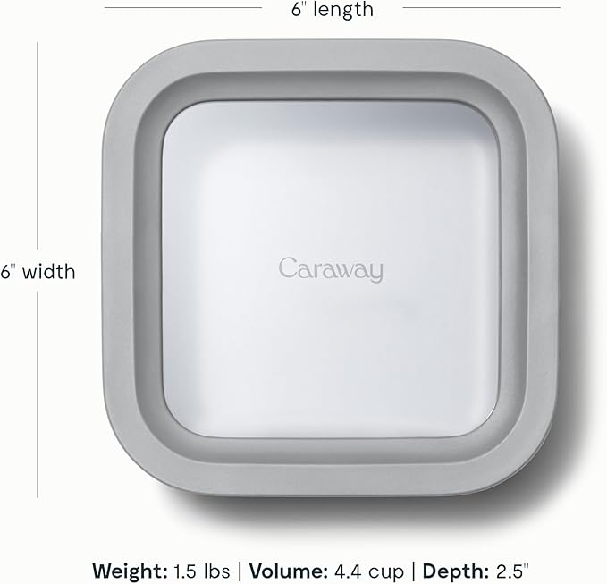 Caraway Glass Food Storage - 4.4 Cup Glass Container - Ceramic Coated Food Container - Non Toxic, Non Stick Lunch Box Container with Glass Lids - Dishwasher, Oven, & Microwave Safe - Gray