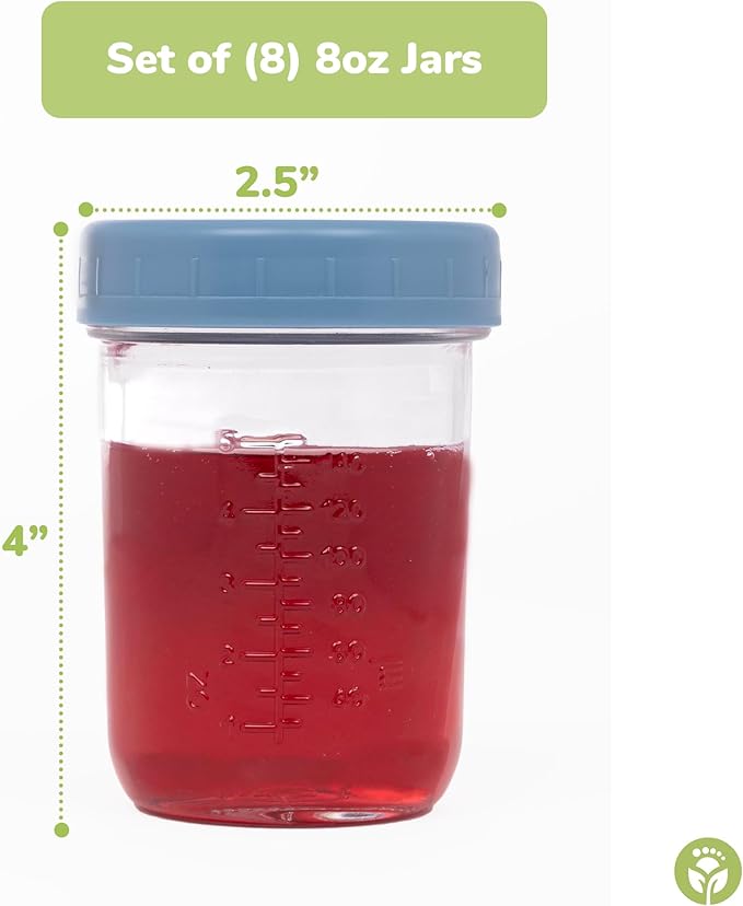 WeeSprout Glass Baby Food Storage Jars w/Lids (8 oz, 8 Pack Set) Snack, Puree, Reusable Small Containers, Breast Milk, Fridge or Freezer, Microwave & Dishwasher Safe, Essential Must Have for Infants