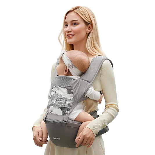 Baby Carrier with Hip Seat, SEEDNUR 6-in-1 Baby Carrier Newborn to Toddler, Ergonomic & Lightweight Toddler Carrier, Adjustable Baby Holder Carrier to Hands-Free Perfect for Travel and Shopping