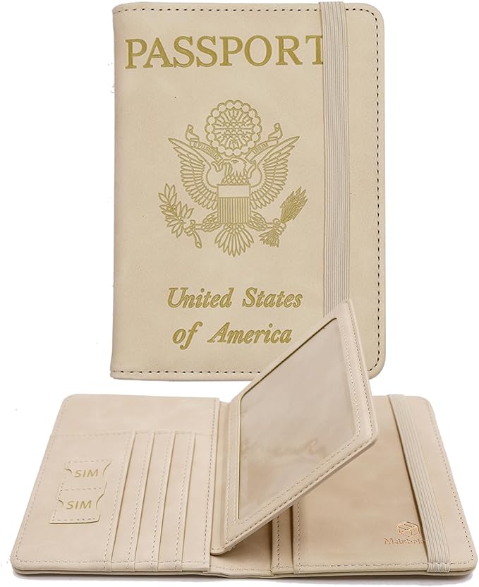 Melsbrinna Rfid Passport Holder for Travel women/Men, Cute Passport Wallet Rfid Blocking Card Slots, Rfid Passport Cover/CaseTravel Wallet, Passport Book Holder (1, Beige)