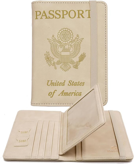 Melsbrinna Rfid Passport Holder for Travel women/Men, Cute Passport Wallet Rfid Blocking Card Slots, Rfid Passport Cover/CaseTravel Wallet, Passport Book Holder (1, Beige)
