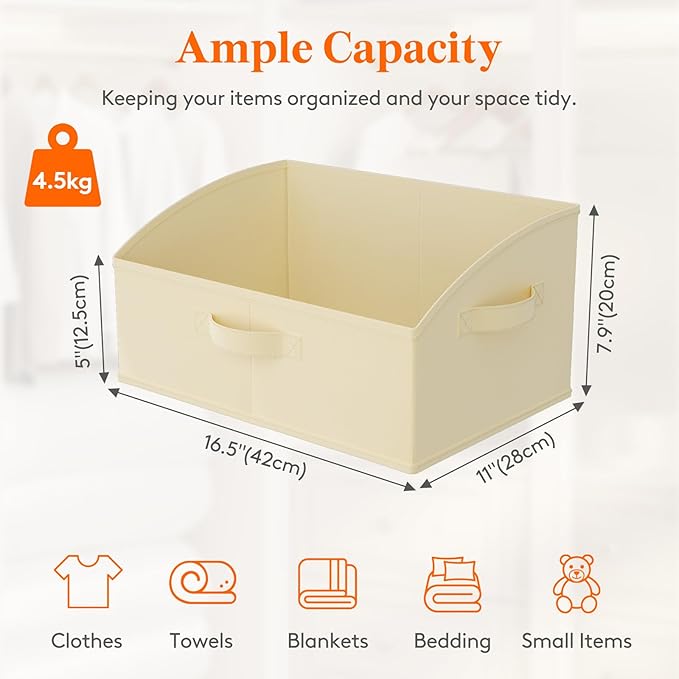 Lifewit Storage Baskets for Shelves, 6 Packs Non-woven Fabric Trapezoid Closet Organizer Bins with Handles, Foldable Clothing Containers Box for Clothes, Toy, Towel, Book, DVD, Hats, Medium-Beige