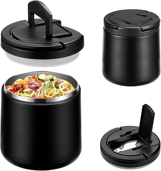 Soup Thermo for Hot Food 20oz Lunch Containers with Buckle Lid Wide Mouth Hot Food Jar Vacuum Insulated Stainless Steel Bento Box Leakproof with Spoon(Black)