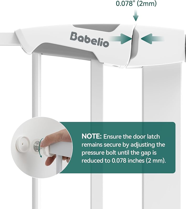 Babelio 29-48" Extra Wide Baby Gate with Adjustable Cat Door,Easy Install Pressure/Hardware Mounted,Auto Close Pet door for Stairs,House,Doorways,Effortless Walk Thru,White