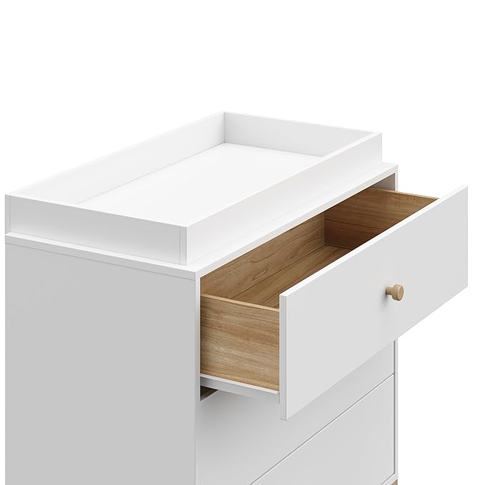Storkcraft California 3-Drawer Chest with Removable Changing Topper (White with Driftwood) – GREENGUARD Gold Certified, Interlocking Drawer System, Pre-Installed Tracks, Easy Assembly