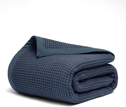 Salt Earth GOTS Certified 100% Organic Cotton Throw Blanket, 60" X 80" Waffle Blankets & Throws for Bed, Throw Blanket for Couch,Modern and Cozy Blanket,All Seasons Waffle Blanket, Soft Blanket(Navy)