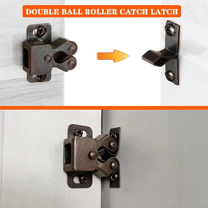 8 Pack Cabinet Latch Double Roller Catch for Cupboard Closet Cabinet Door Latches and Catches, Bronze