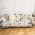 VClife Boho Beige Jacquard Couch Cover Modern Floral Bird Cotton Linen Slipcover by VCLIFE