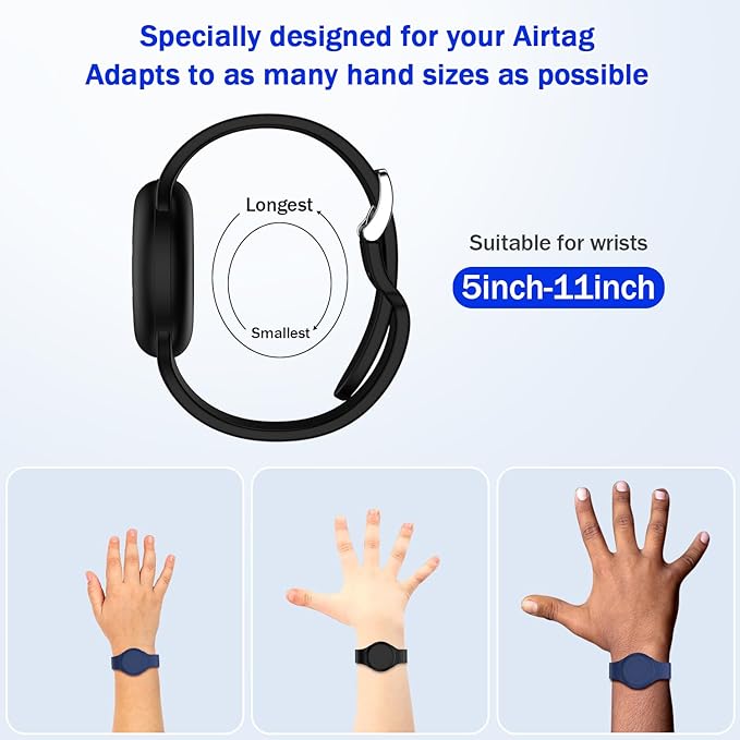 R-fun Waterproof for Air Tag Bracelets [2 Pack] Compatible with Apple Air Tag Finders with Soft Silicone,Anti Lost GPS Item Finders Case Cover,Night Blue/Black