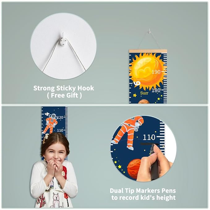 Baby Growth Chart for Wall - Height Chart for Kids Nursery Decor Wall Hanging Measurement Ruler with Black Wood Scroll Toddlers Room Decor Birthday Christmas Gifts for Boys Girls 79"X7.9" (Giraffe)