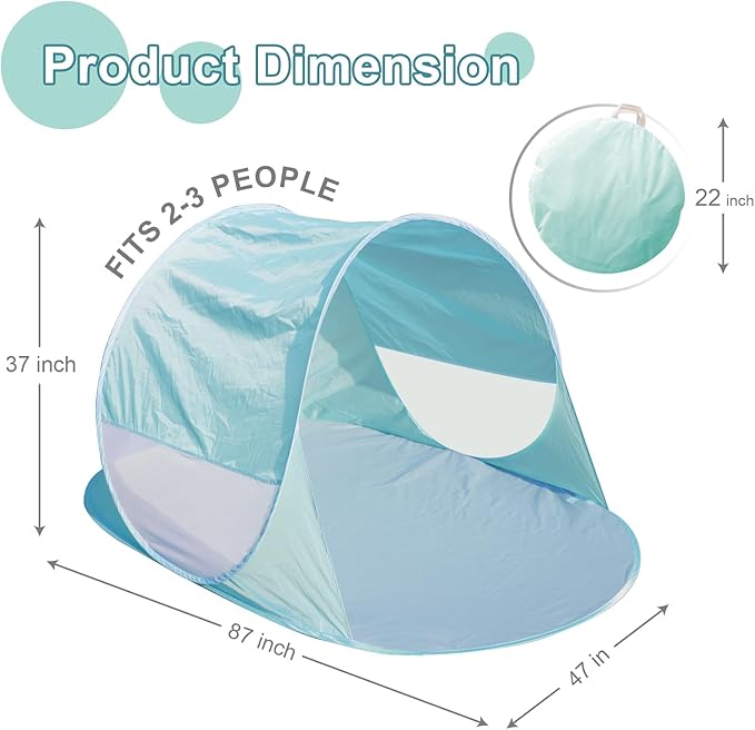 Action Air UPF 50+ Pop Up Beach Tent for 2-3 People, Instant Sun Shelter with 360°Ventilation, Water-Resistant Canopy, Lightweight & Portable Sun Shade for Beach, Camping, Sports (Green)