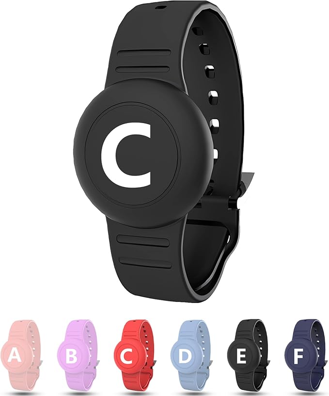 Waterproof Bracelet for AirTag Kids, Personalized Initial Letter Hidden Holder Compatible with Air Tag, Silicone Case for Airtag Adjustable Anti-Lost GPS Tracker for Toddler Child Elder, C