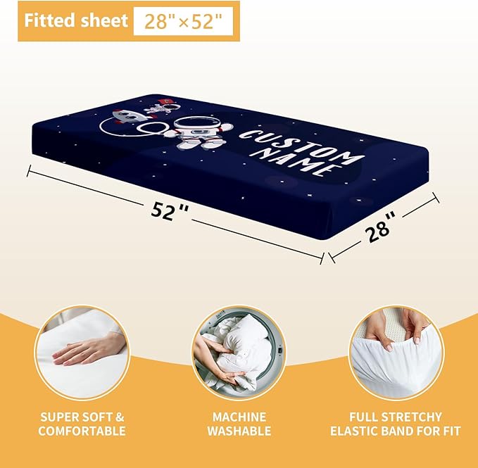 Personalized Crib Bedding Set, 5 Pcs Custom Nursery Bedding Sets with Name, Infant Bedding Set for Baby Boys, Blue Astronaut Double Layer Baby Crib Set, Babies Toddlers Kids Customized Gifts