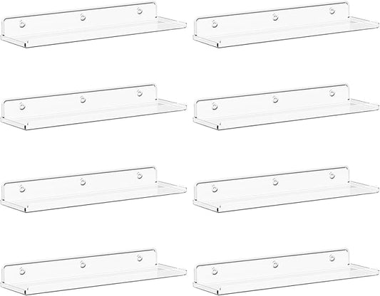 Lifewit Floating Shelves for Wall, 8 Pack Clear Acrylic Shelf 15" Room Decor for Bookcase/Vinyl Record Display/Photo/Picture in Bedroom, Living Room, Bathroom, Kitchen Storage and Organization