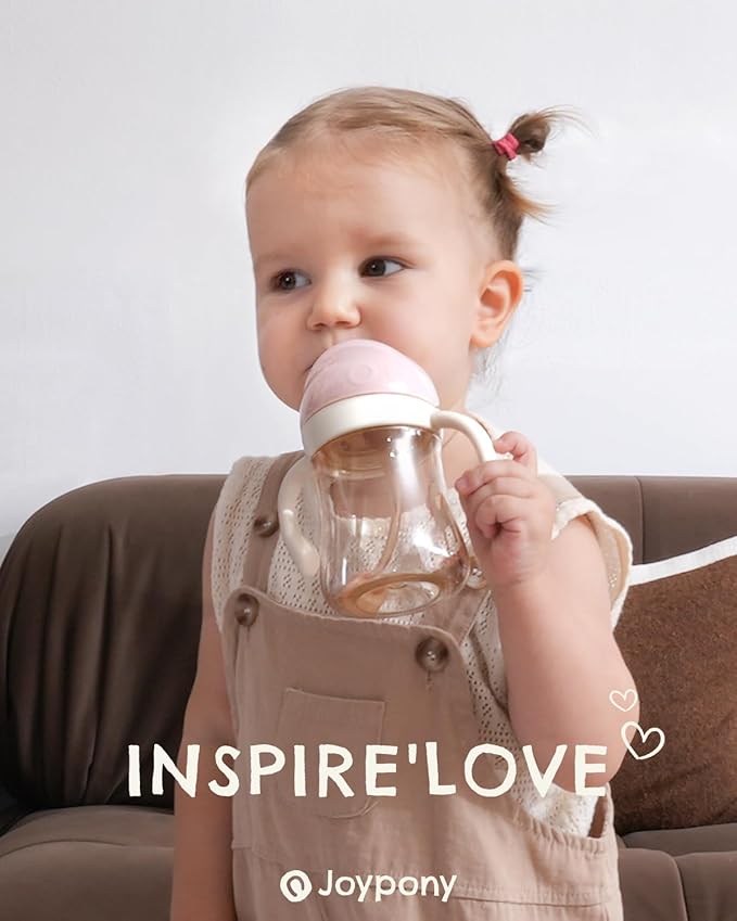 Sippy Cups for Toddlers 1-3, Spill Proof Weighted Straw Cup with Handle for Baby 6 Months + old, 2 Pack, Total 4 Silicone Straws, PPSU, BPA Free, 9 oz (Pink)