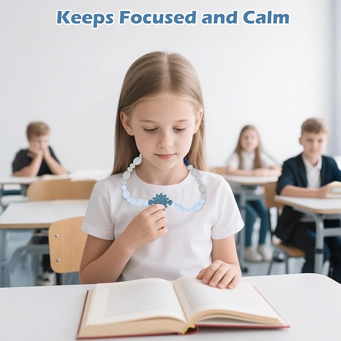 Chew Necklaces for Sensory Kids Adults, Flower Chewy Necklace Sensory Toys for Autism Nail Biting, Fidget Necklace Oral Chew Toys, ADHD Tools for Boys Girls