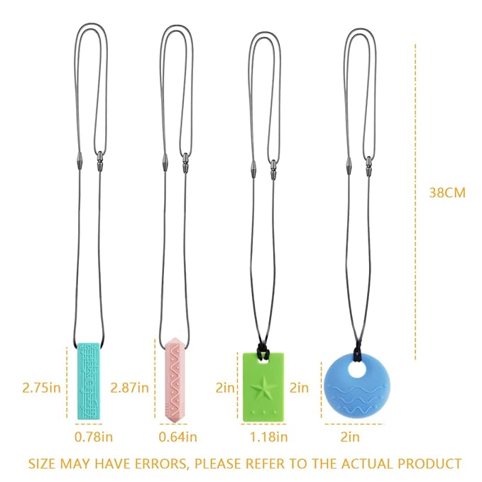 Sensory Chew Necklaces for Kids - 4 Pack Silicone Chewy Necklaces for ADHD, Autism, Biting and Oral Motor Needs Color 1