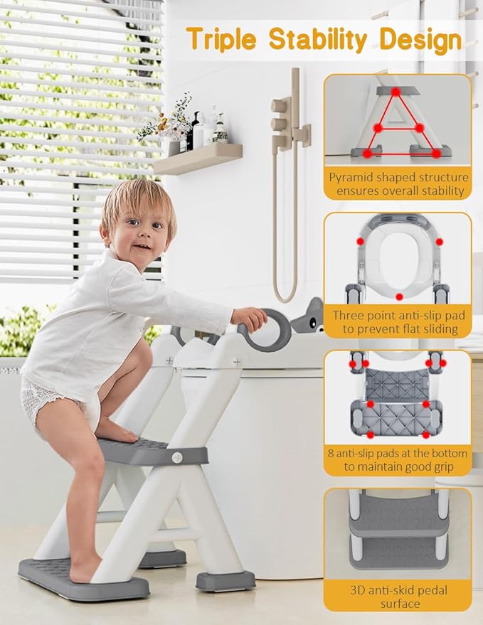 Potty Training Seat, Toddler Toilet Seat With Steps, 2 In 1 Toddler Potty Training Toilet With Splash Guard, Anti-Slip Step Stool Soft Mat, Adjust High Potty Seats For Toddlers Kids Boys Girls