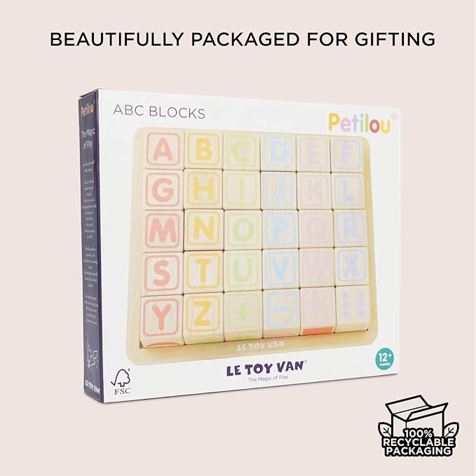 Le Toy Van - Petilou Wooden Educational ABC Wooden Blocks | Educational Wood Toys for Toddlers and Babies | Suitable for A Boy Or Girl 1 Year Old +