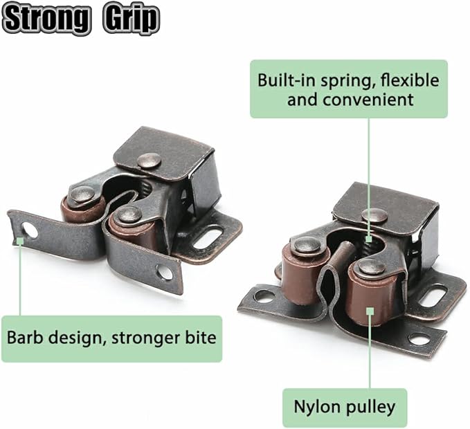 Alise Cabinet Door Latch,Cupboard Closet Doors Catch Closer Double Ball Roller Latches,Cold Rolled Steel Oil-Rubbed Bronze Copper CA1000-12P(Pack of 12)