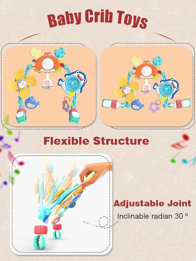 Pau1Hami1ton Baby Stroller Arch Toys, Car Seat Toys,Bouncer Toy Bar/Mobile for Bassinet,Adjustable Baby Hanging Toys Fit for Crib Bed,Stroller,Car Seat.S-19(Crab)