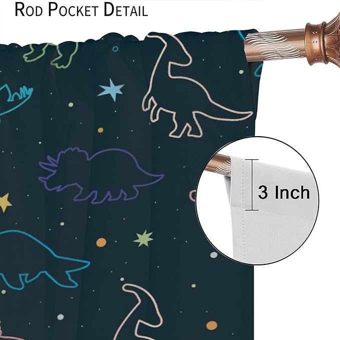 Cartoon Colorful Dinosaur Curtains for Kids Boys Girls Home Decor, Astronaut Funny Outer Space Star Blackout Rod Pocket Window Drapes for Bedroom Living Room W42xL84in 2 Panels