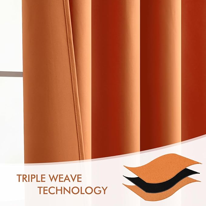 MIULEE Orange Back Tab Blackout Curtains 108 Inch Long 2 Panels Set for Living Room Bedroom Privacy, Rod Pocket/Pinch Pleated Fall Extra Long Thermal Insulated Room Darkening Light Blocking Drapes