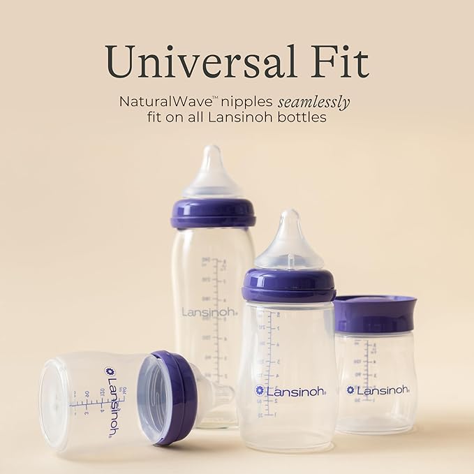 Lansinoh Anti-Colic Glass Baby Bottles, 5 Ounces, 4 Count Bottles for Feeding, Baby Essentials, Includes 4 Slow Flow Nipples, Size S